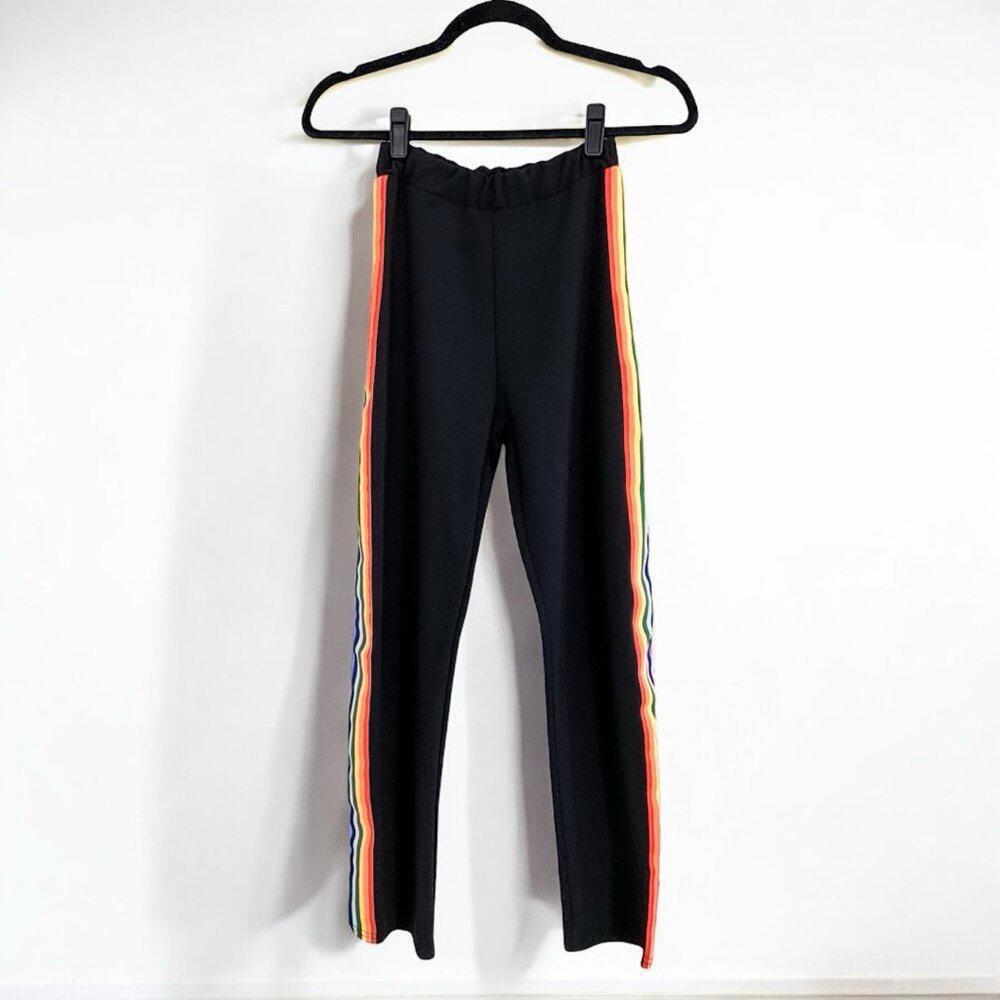Boohoo Petite Pants/Leggings - Black with Rainbow Stripes
